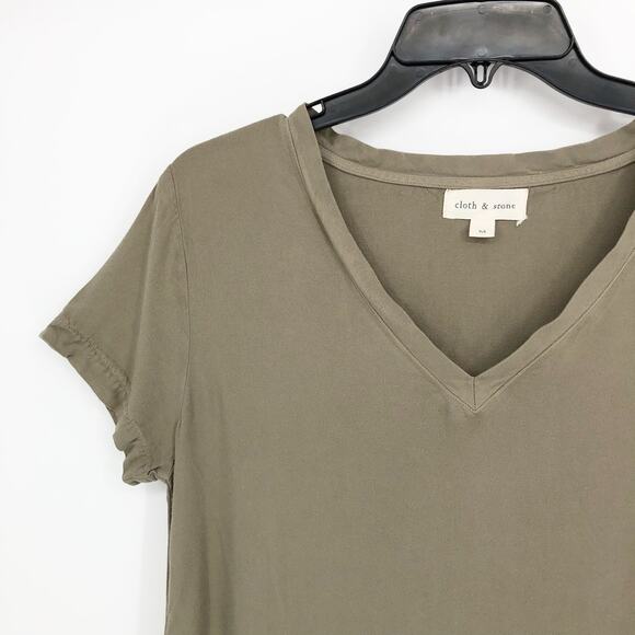 Cloth & Stone Womens Short Sleeve T-shirt Dress Medium Green V-Neck Hi-Low Hem - Picture 3 of 8